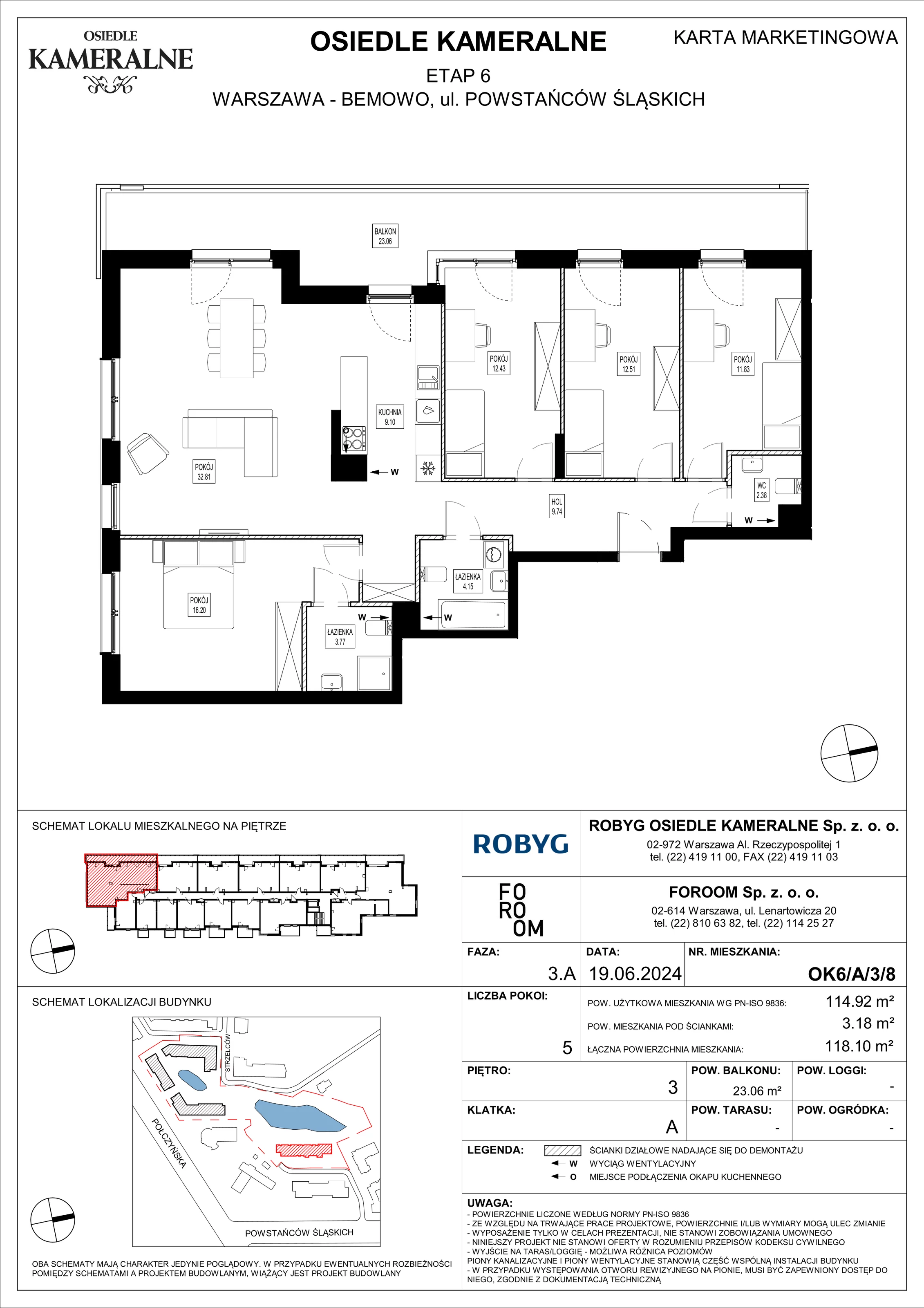 Mieszkanie 114,92 m², piętro 3, oferta nr OK6/A/3/8, Osiedle Kameralne 6, Warszawa, Bemowo, Jelonki Południowe, ul. Powstańców Śląskich / Połczyńska