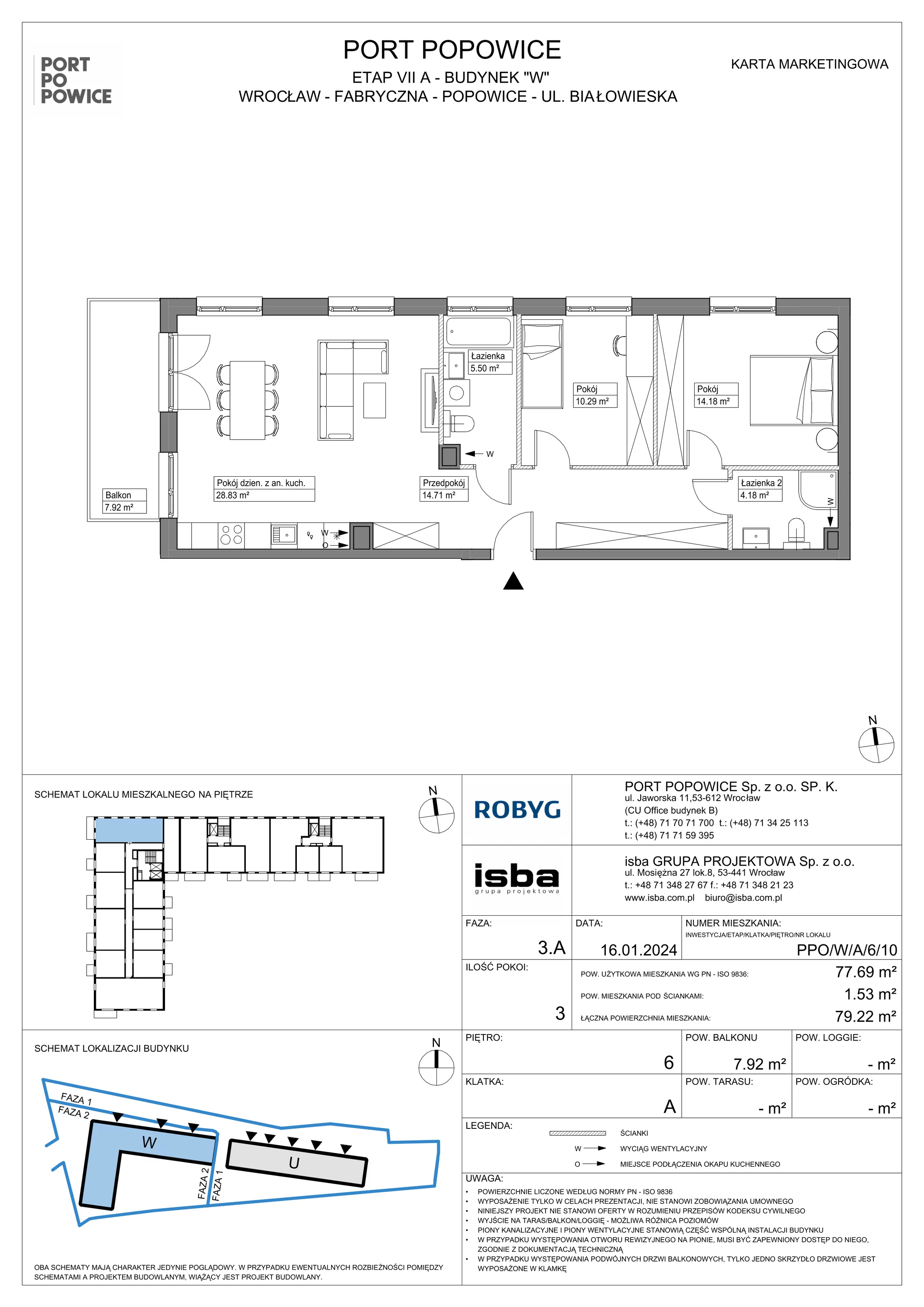 Mieszkanie 77,69 m², piętro 6, oferta nr PPO/W/A/6/10, Port Popowice, Wrocław, Pilczyce-Kozanów-Popowice Północne, Popowice, ul. Białowieska