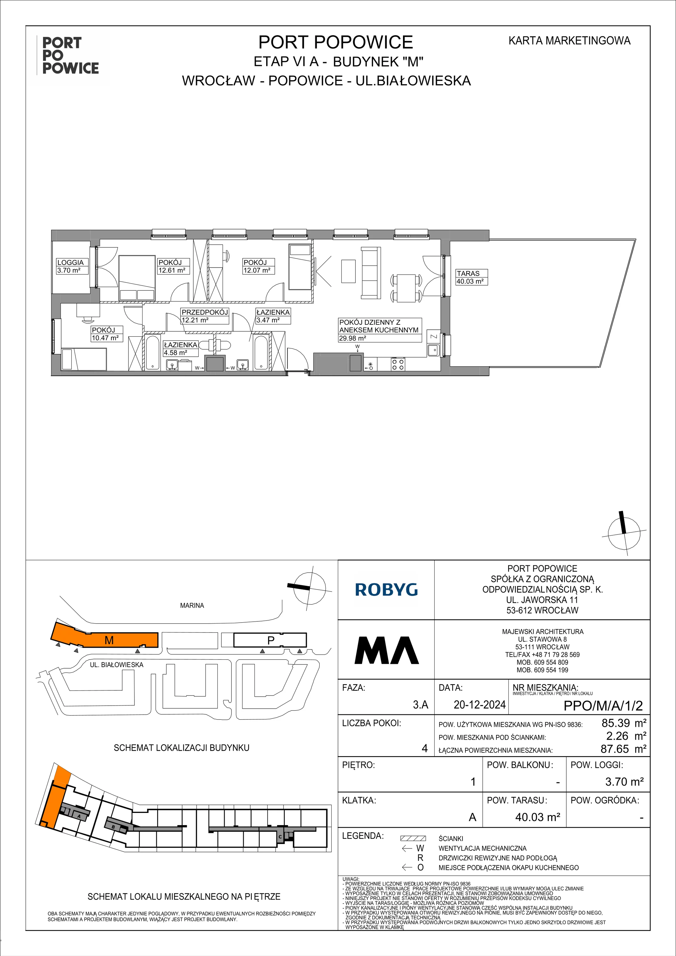 4 pokoje, mieszkanie 85,39 m², piętro 1, oferta nr PPO/M/A/1/2, Port Popowice IVa, Wrocław, Pilczyce-Kozanów-Popowice Północne, Popowice, ul. Białowieska