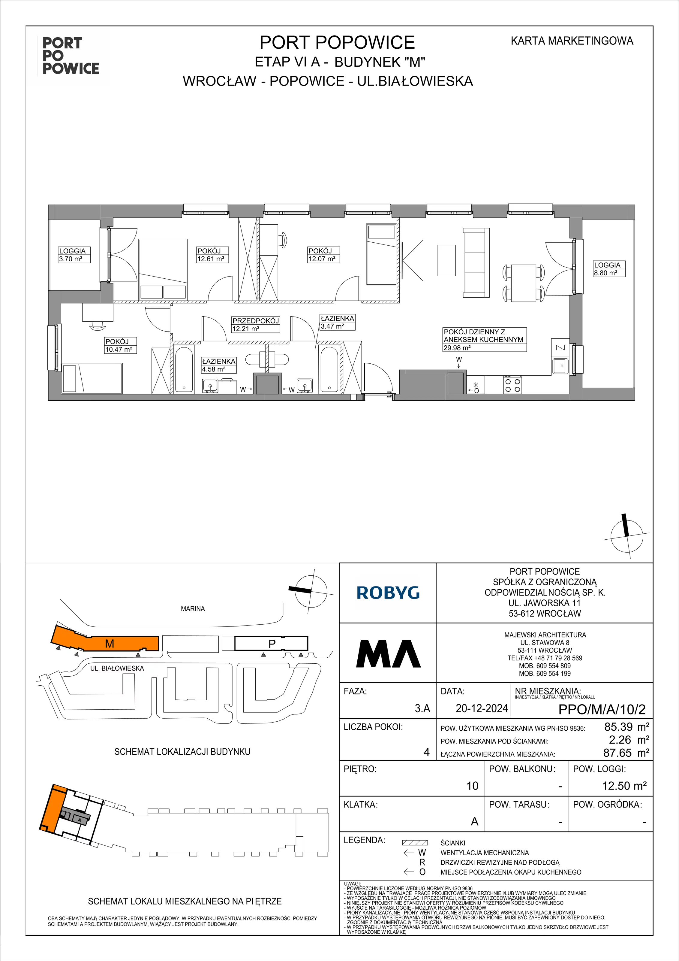 4 pokoje, mieszkanie 85,39 m², piętro 10, oferta nr PPO/M/A/10/2, Port Popowice IVa, Wrocław, Pilczyce-Kozanów-Popowice Północne, Popowice, ul. Białowieska
