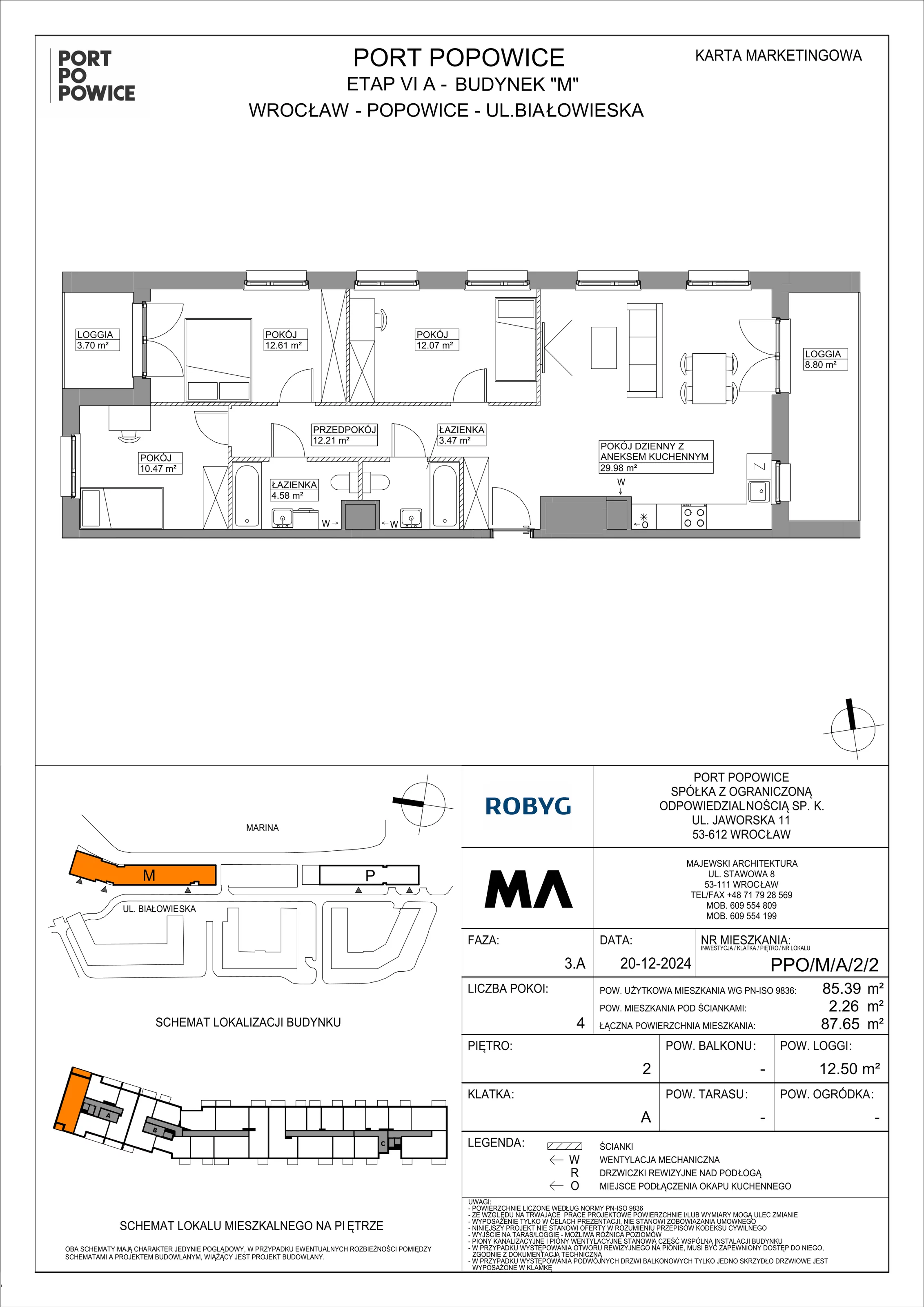 4 pokoje, mieszkanie 85,39 m², piętro 2, oferta nr PPO/M/A/2/2, Port Popowice IVa, Wrocław, Pilczyce-Kozanów-Popowice Północne, Popowice, ul. Białowieska