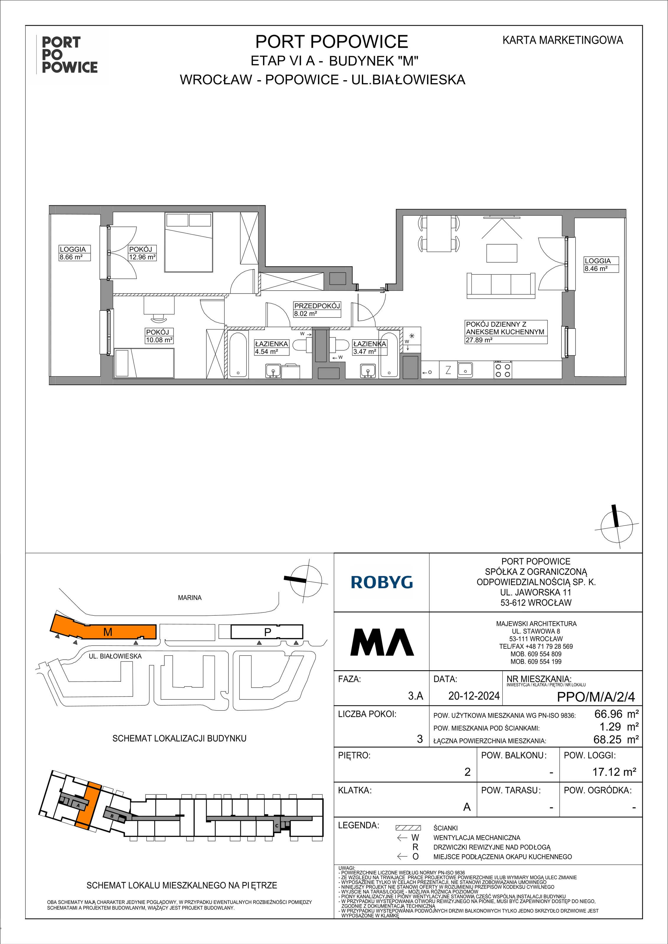 3 pokoje, mieszkanie 66,96 m², piętro 2, oferta nr PPO/M/A/2/4, Port Popowice IVa, Wrocław, Pilczyce-Kozanów-Popowice Północne, Popowice, ul. Białowieska