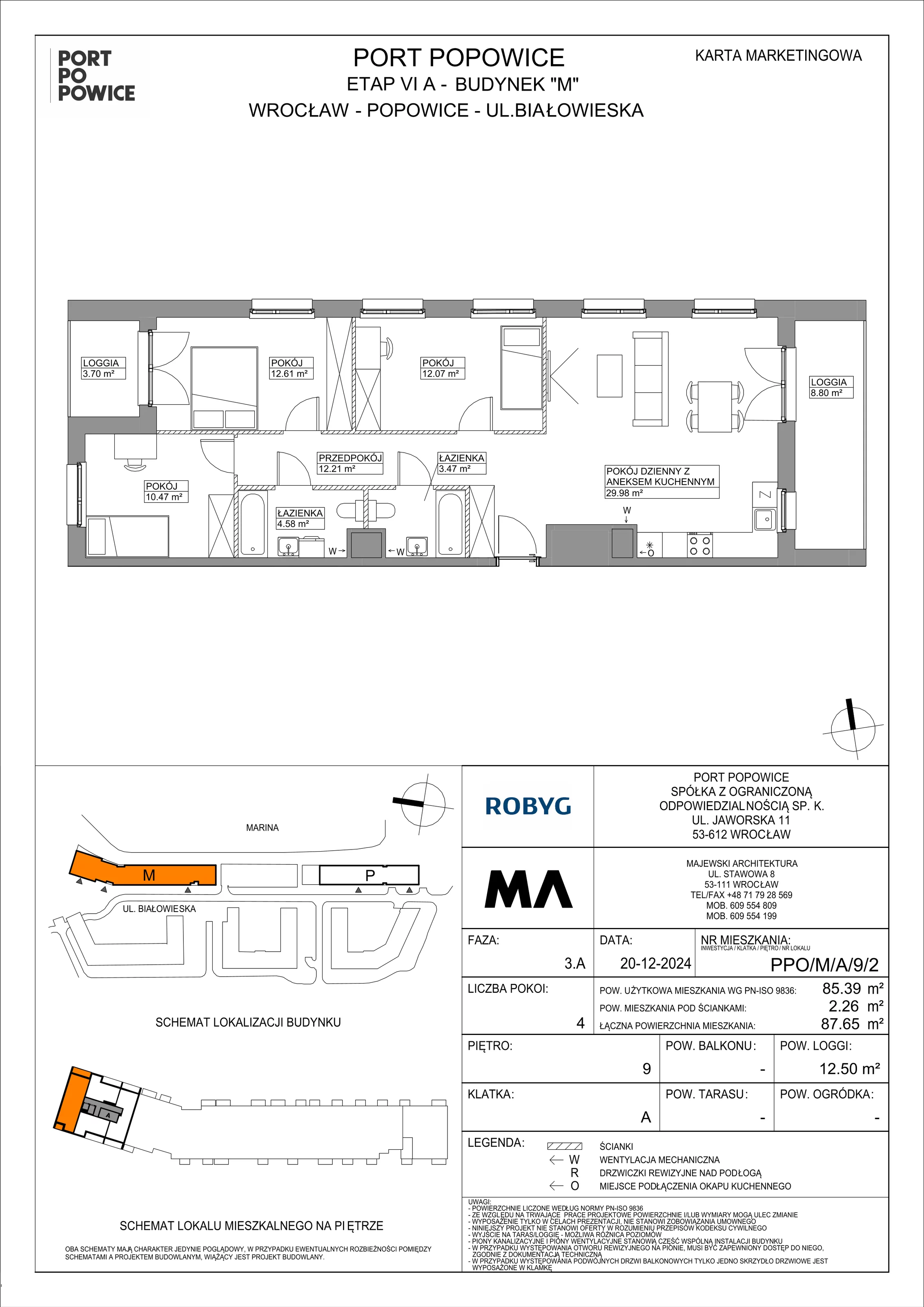 4 pokoje, mieszkanie 85,39 m², piętro 9, oferta nr PPO/M/A/9/2, Port Popowice IVa, Wrocław, Pilczyce-Kozanów-Popowice Północne, Popowice, ul. Białowieska