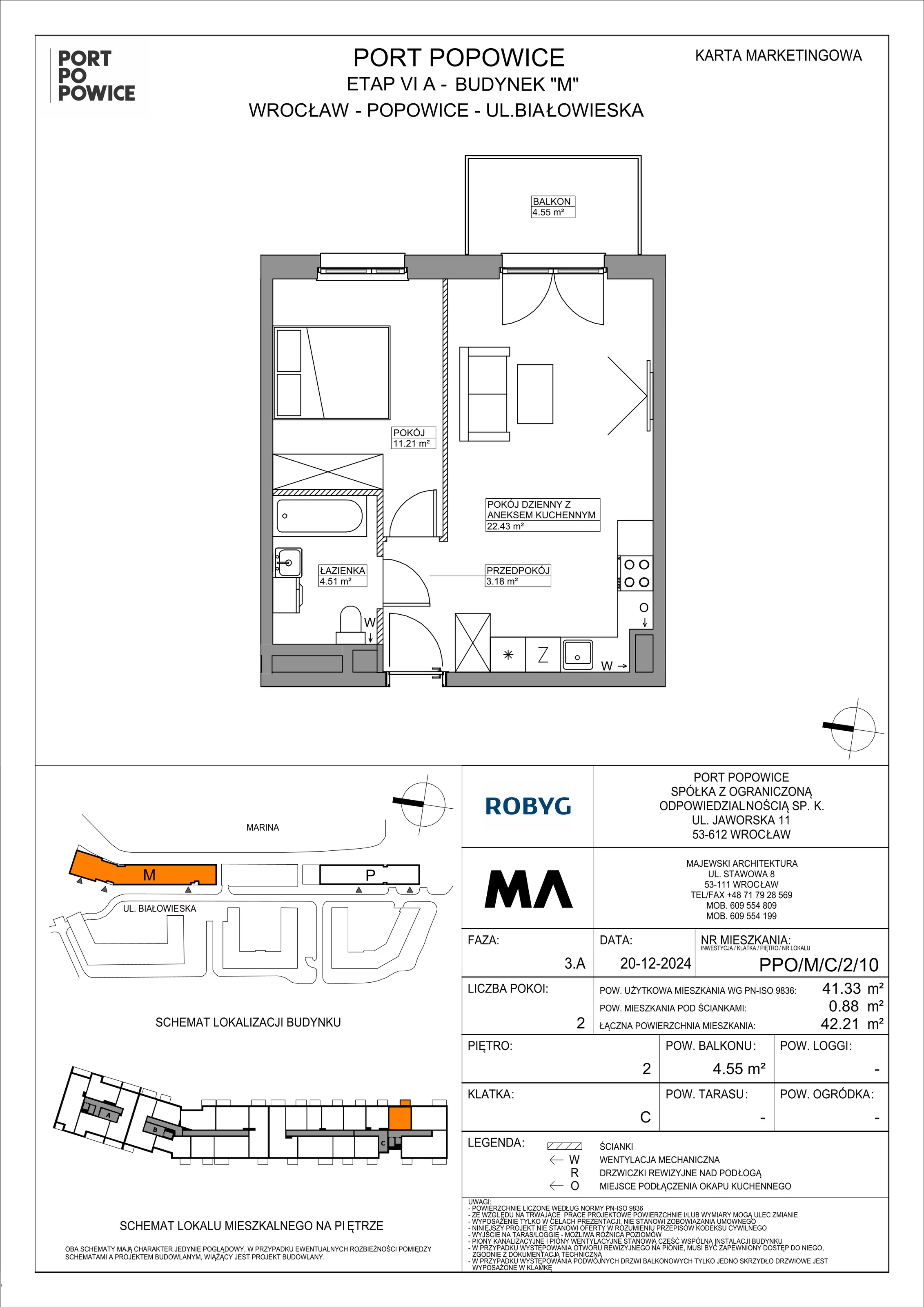 2 pokoje, mieszkanie 41,33 m², piętro 2, oferta nr PPO/M/C/2/10, Port Popowice IVa, Wrocław, Pilczyce-Kozanów-Popowice Północne, Popowice, ul. Białowieska