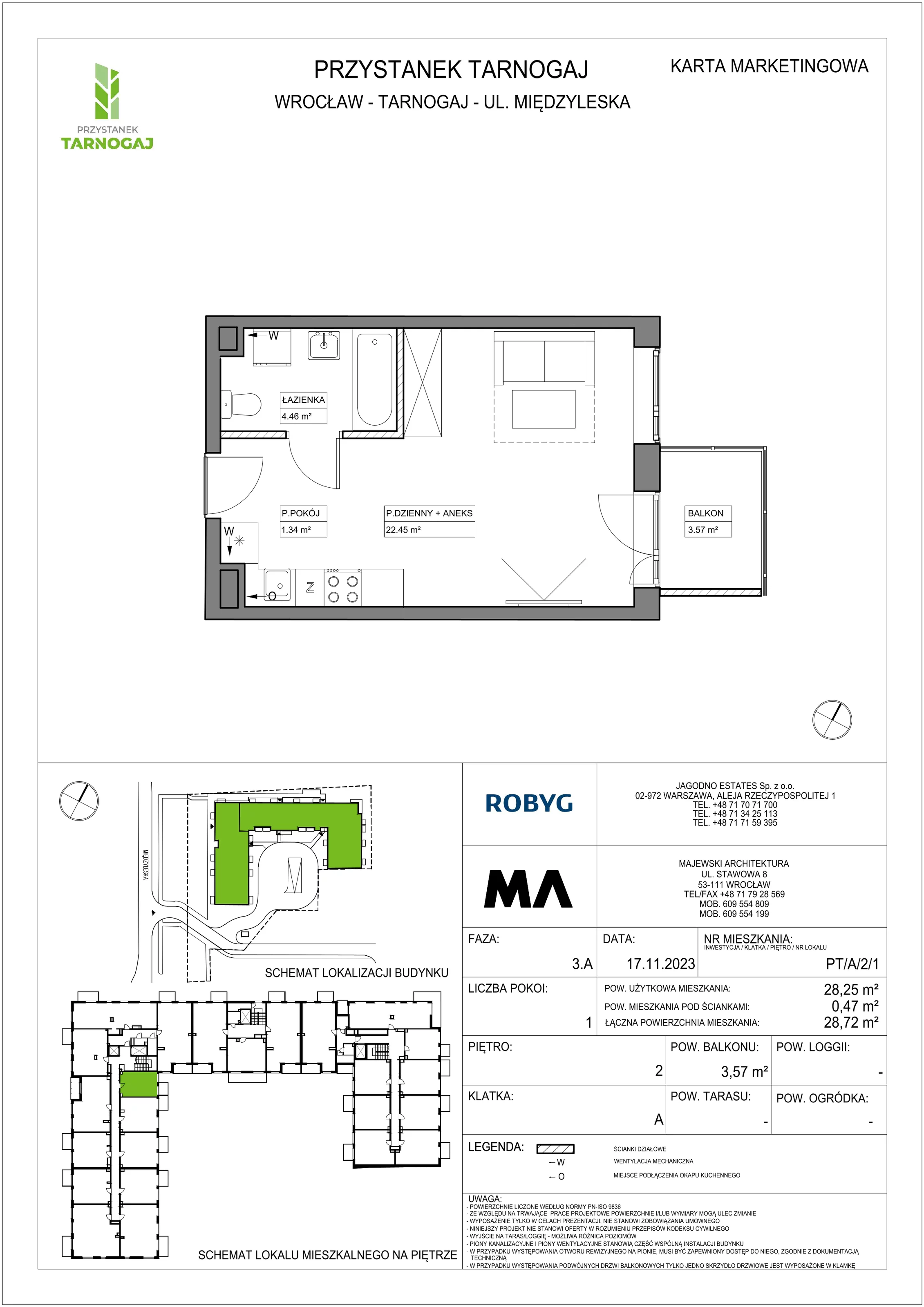 Mieszkanie 28,25 m², piętro 2, oferta nr PT/A/2/1, Przystanek Tarnogaj, Wrocław, Tarnogaj, Krzyki, ul. Międzyleska / Gazowa
