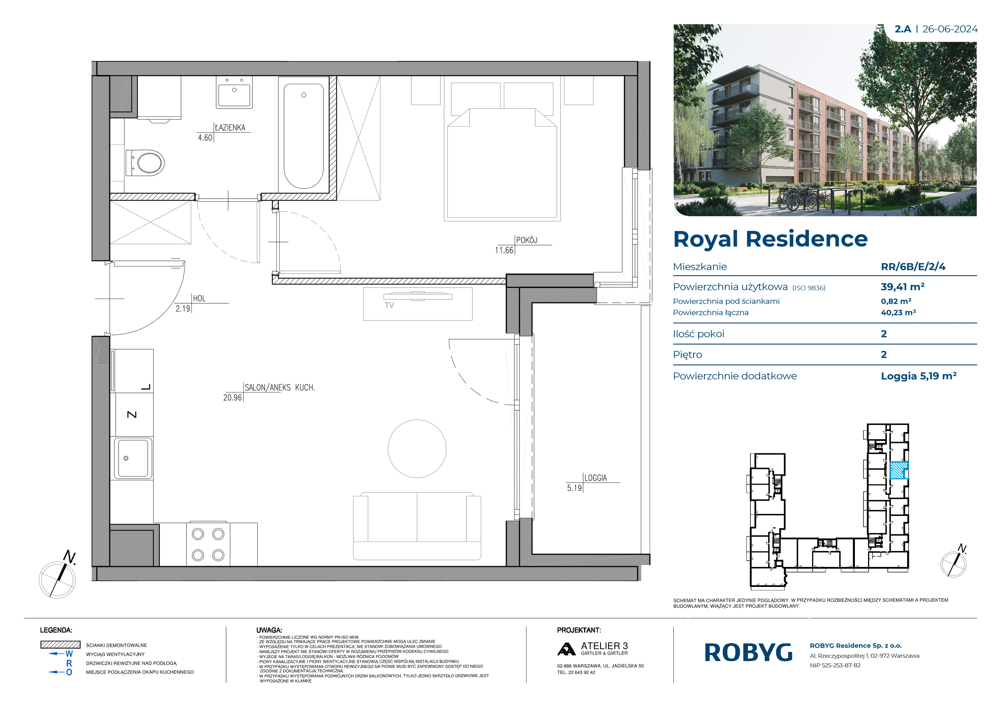 Mieszkanie 39,41 m², piętro 2, oferta nr RR/6B/E/2/4, Royal Residence 6B, Warszawa, Wilanów, Błonia Wilanowskie, ul. Sarmacka