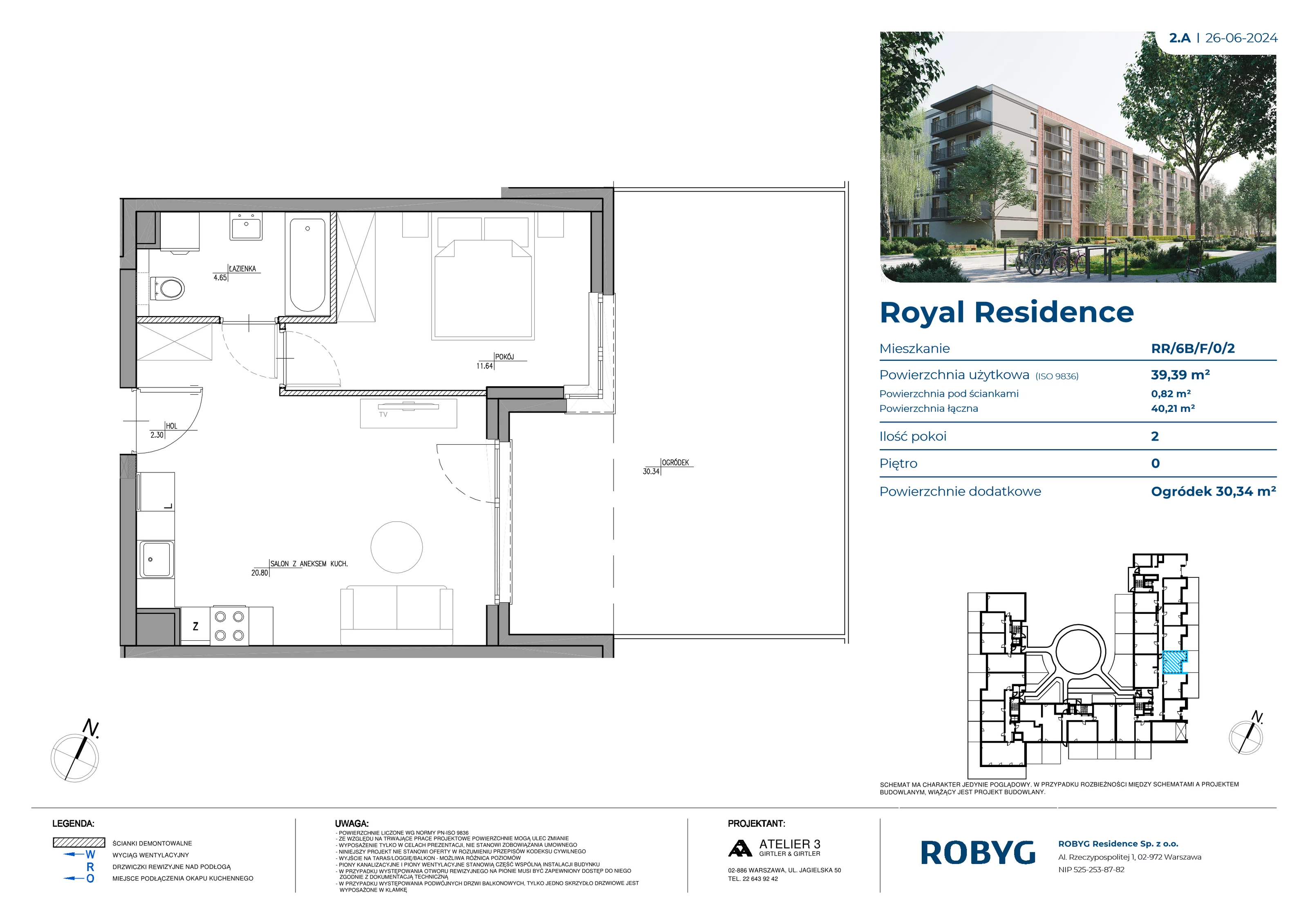 Mieszkanie 39,39 m², parter, oferta nr RR/6B/F/0/2, Royal Residence 6B, Warszawa, Wilanów, Błonia Wilanowskie, ul. Sarmacka