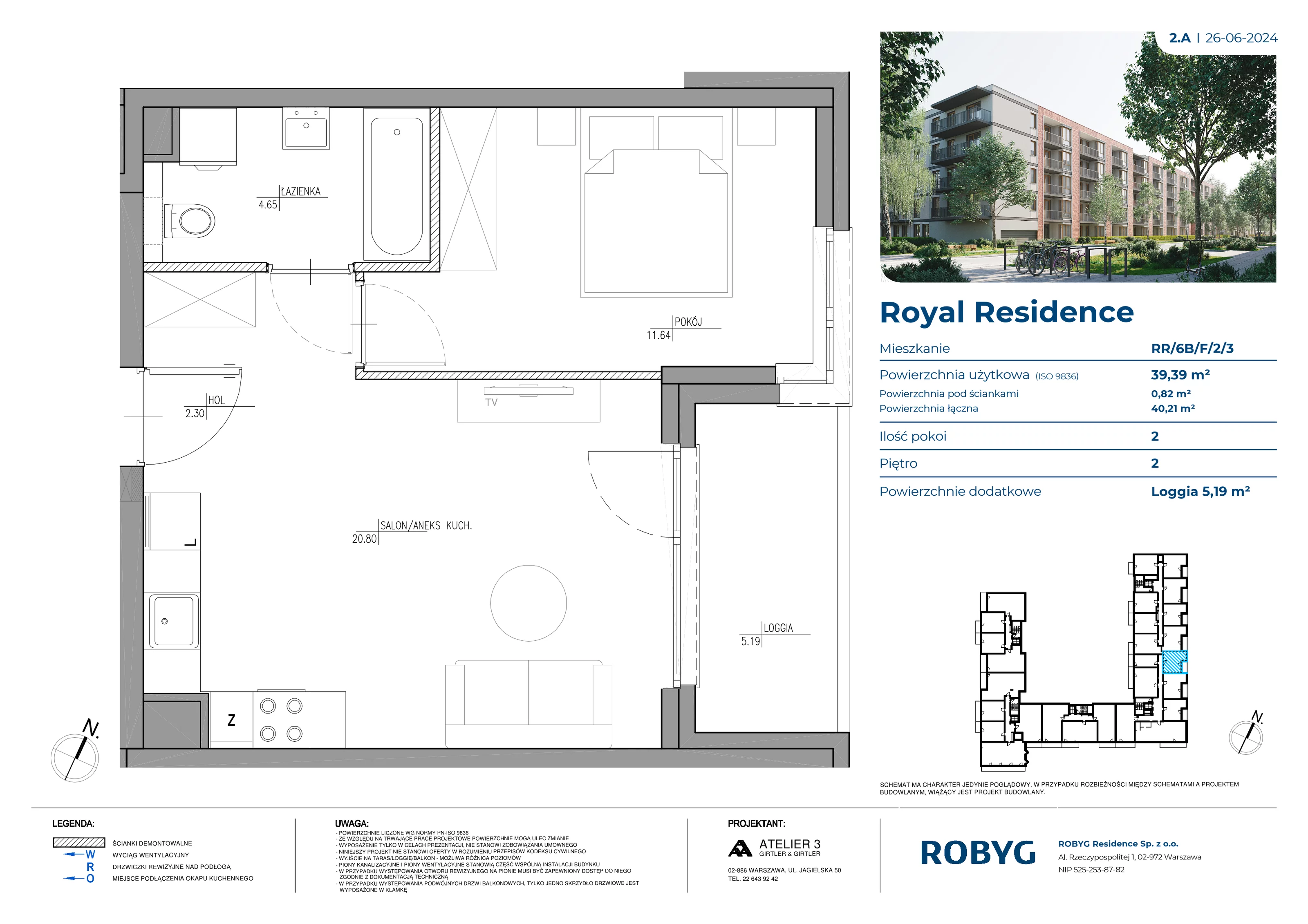 Mieszkanie 39,39 m², piętro 2, oferta nr RR/6B/F/2/3, Royal Residence 6B, Warszawa, Wilanów, Błonia Wilanowskie, ul. Sarmacka