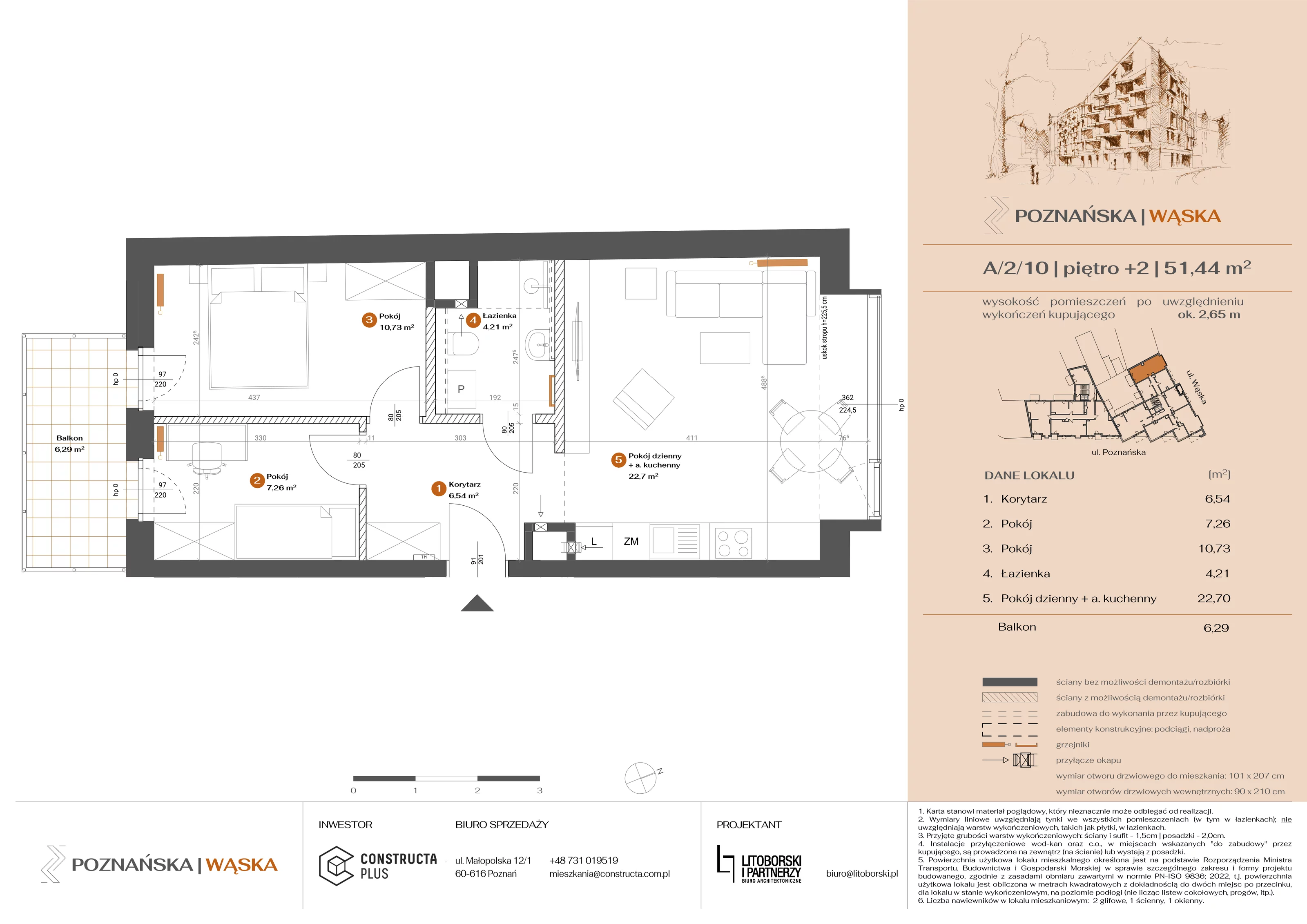 3 pokoje, mieszkanie 51,39 m², piętro 2, oferta nr A-2-10, Poznańska / Wąska, Poznań, Jeżyce, ul. Poznańska