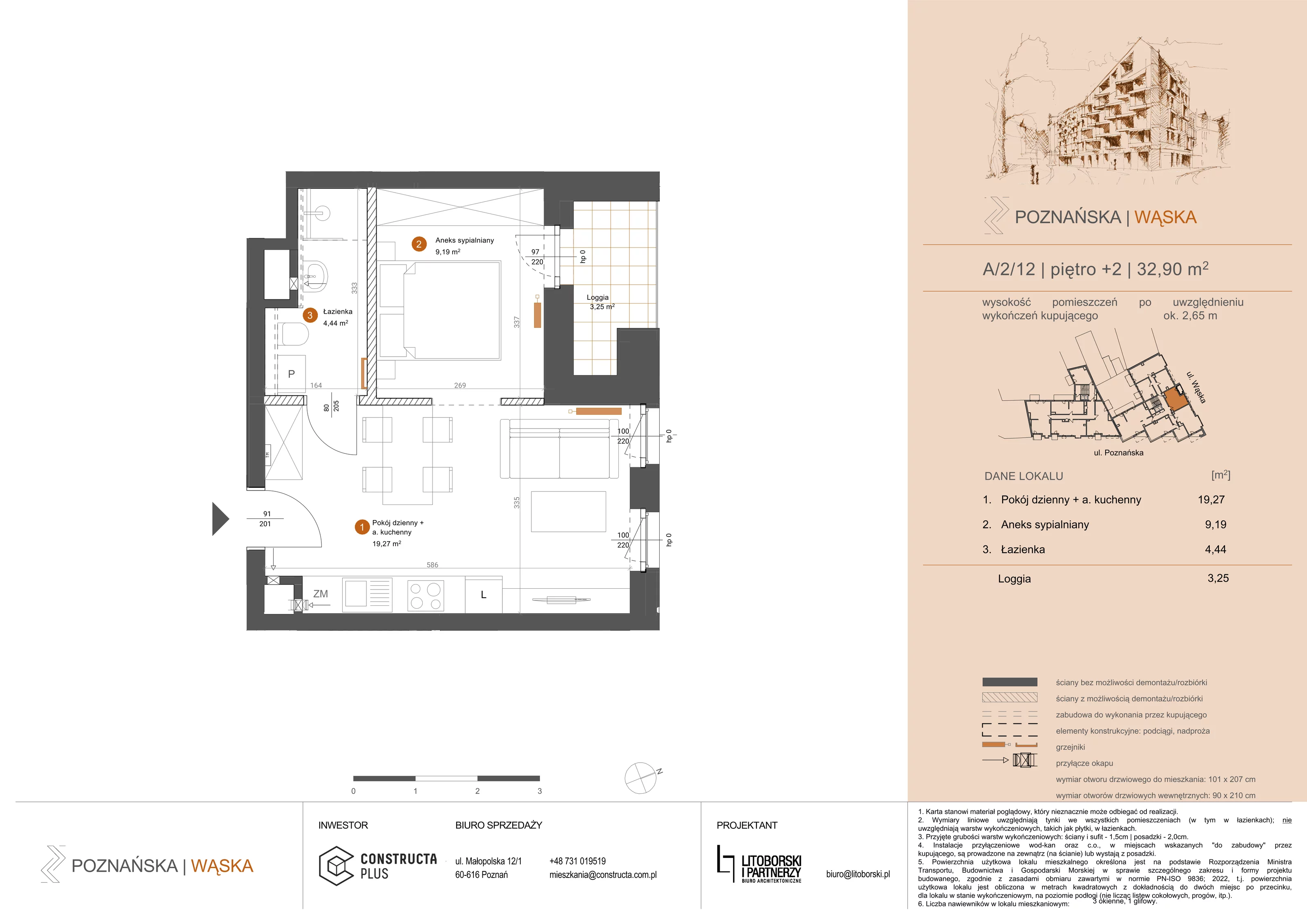 2 pokoje, mieszkanie 32,86 m², piętro 2, oferta nr A-2-12, Poznańska / Wąska, Poznań, Jeżyce, ul. Poznańska