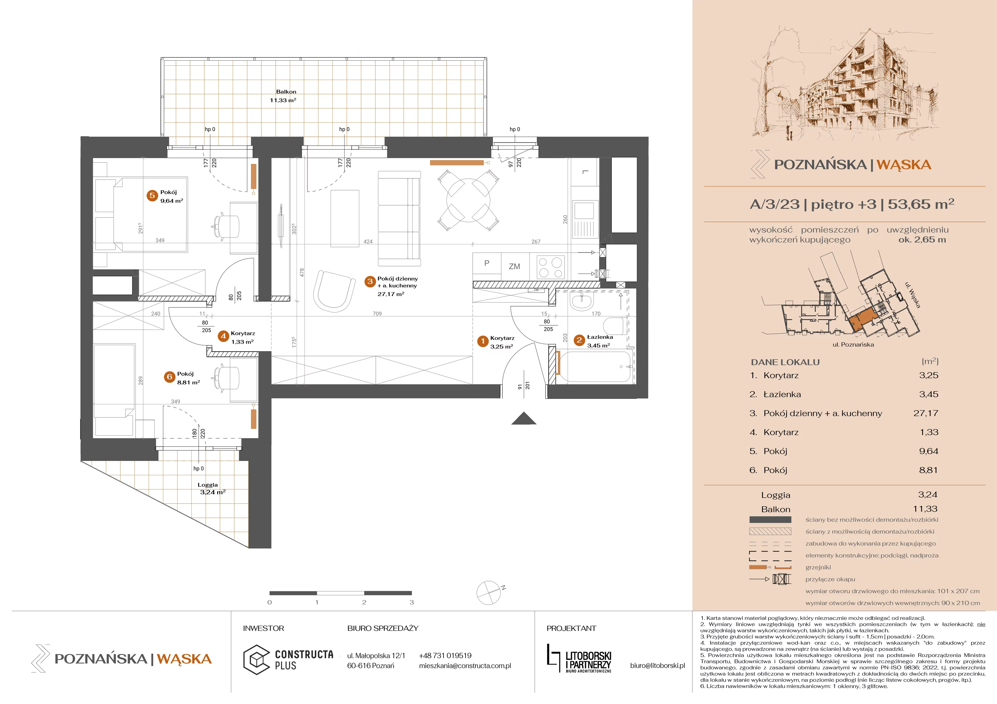3 pokoje, mieszkanie 53,66 m², piętro 3, oferta nr A-3-23, Poznańska / Wąska, Poznań, Jeżyce, ul. Poznańska
