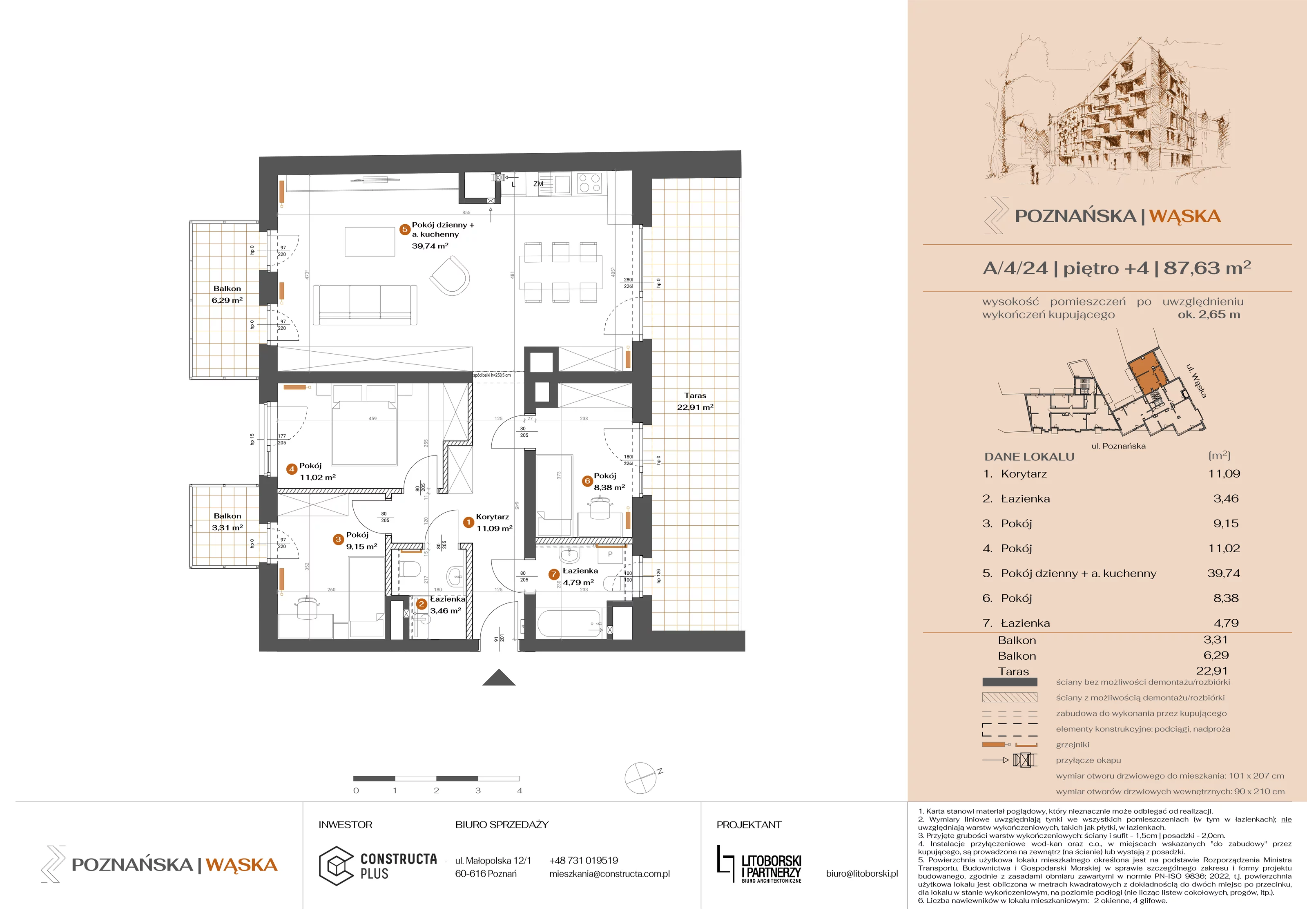 4 pokoje, mieszkanie 87,63 m², piętro 4, oferta nr A-4-24, Poznańska / Wąska, Poznań, Jeżyce, ul. Poznańska