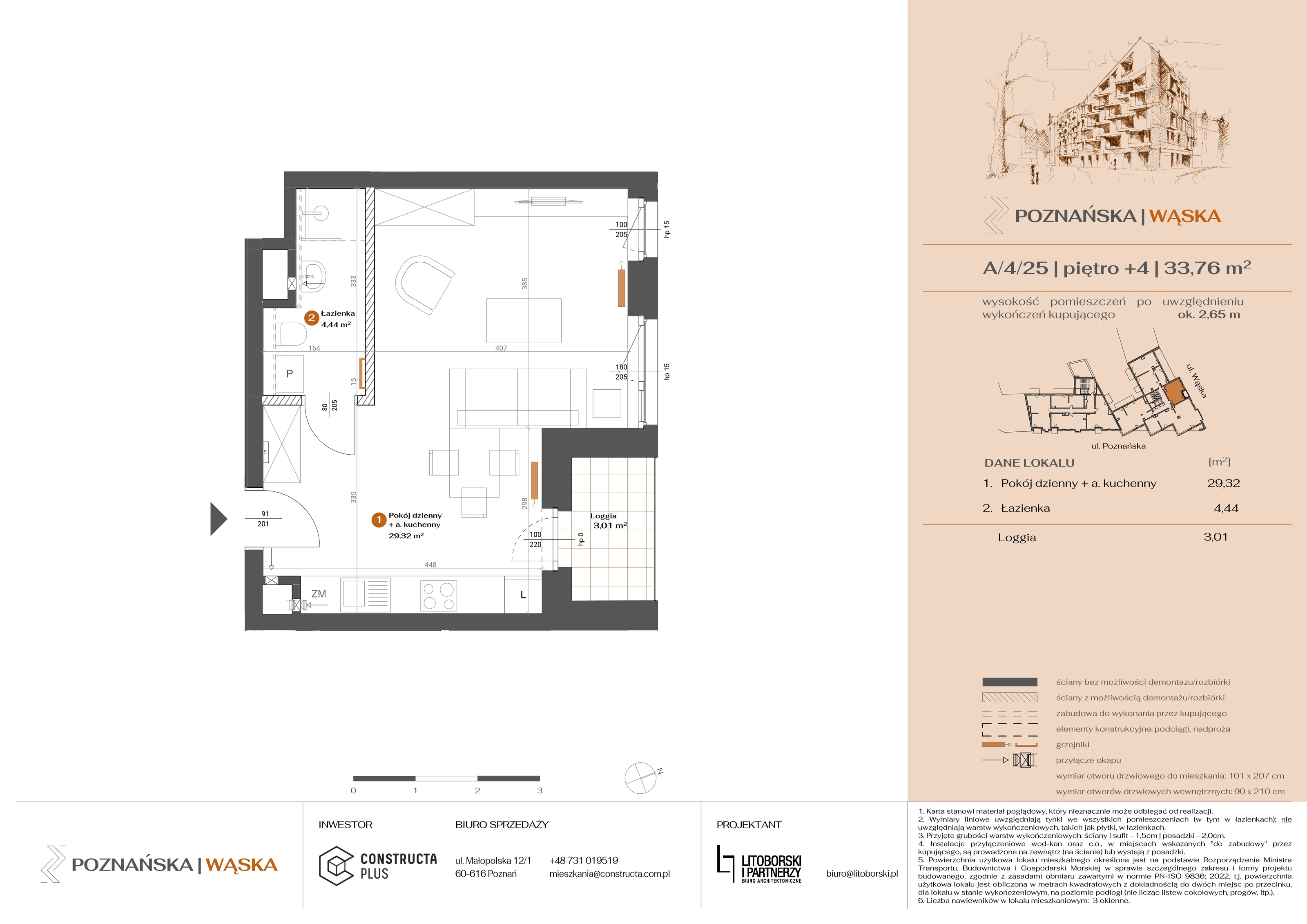 1 pokój, mieszkanie 33,76 m², piętro 4, oferta nr A-4-25, Poznańska / Wąska, Poznań, Jeżyce, ul. Poznańska