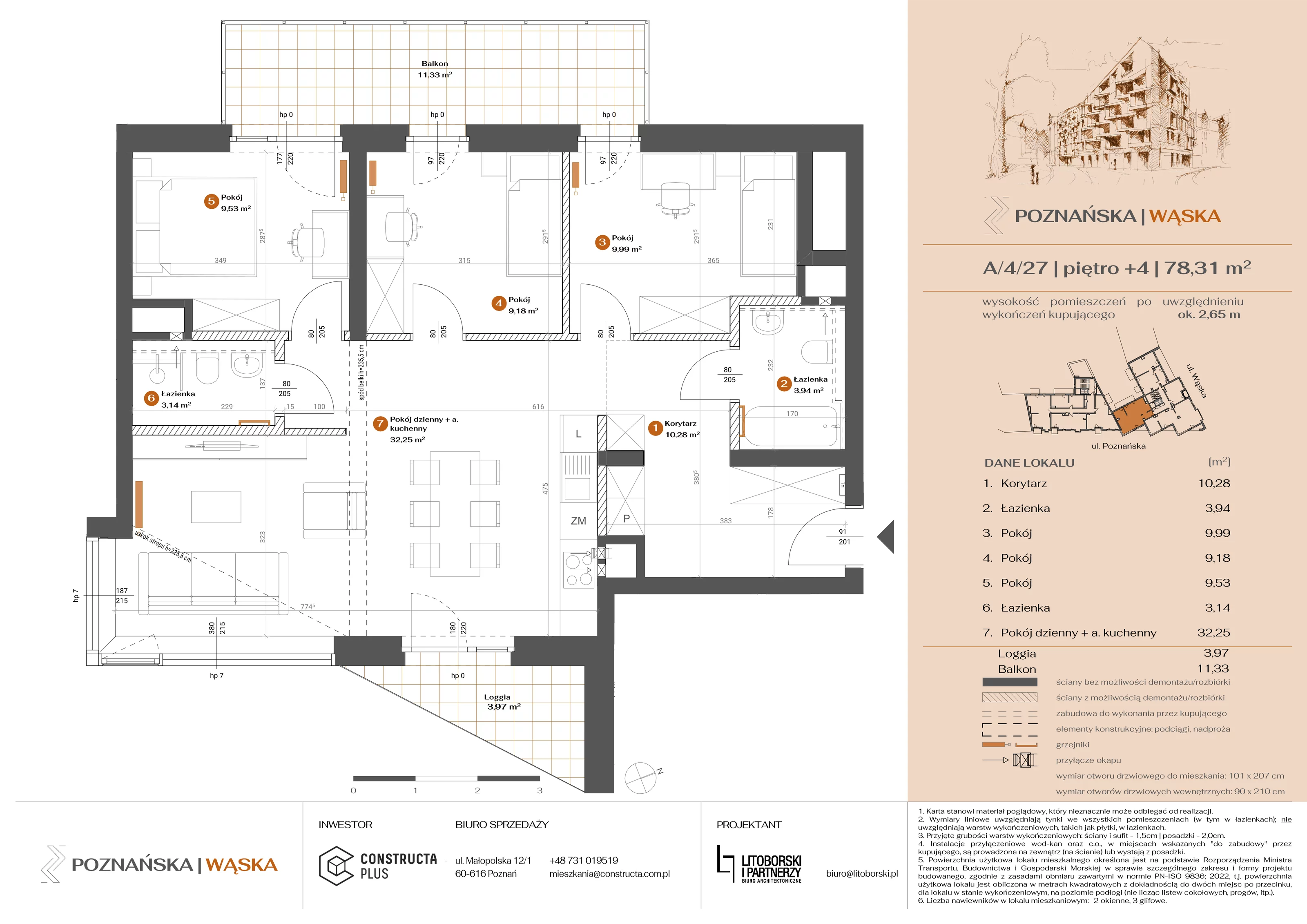 4 pokoje, mieszkanie 78,30 m², piętro 4, oferta nr A-4-27, Poznańska / Wąska, Poznań, Jeżyce, ul. Poznańska