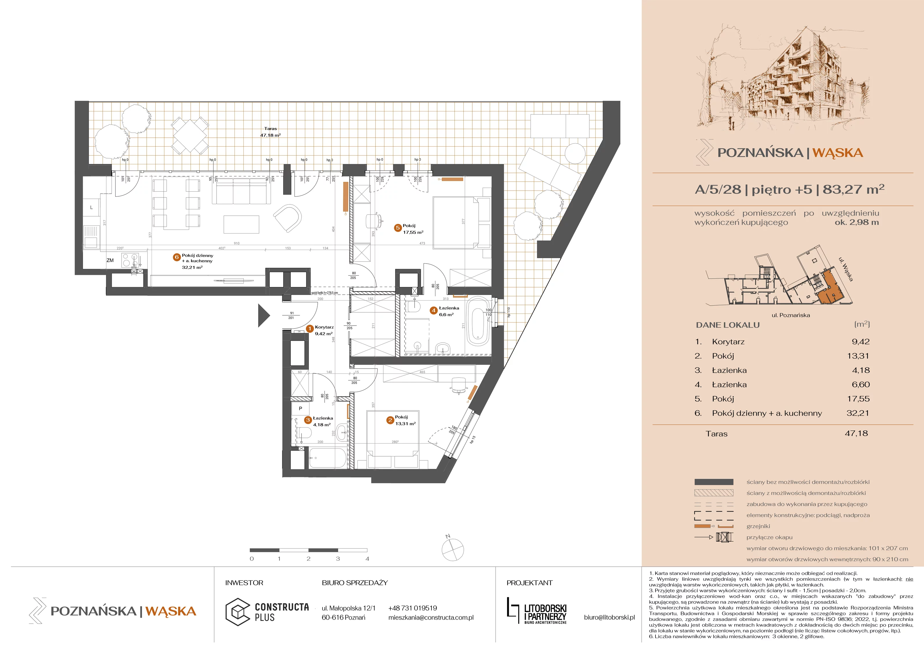 3 pokoje, mieszkanie 83,38 m², piętro 5, oferta nr A-5-28, Poznańska / Wąska, Poznań, Jeżyce, ul. Poznańska