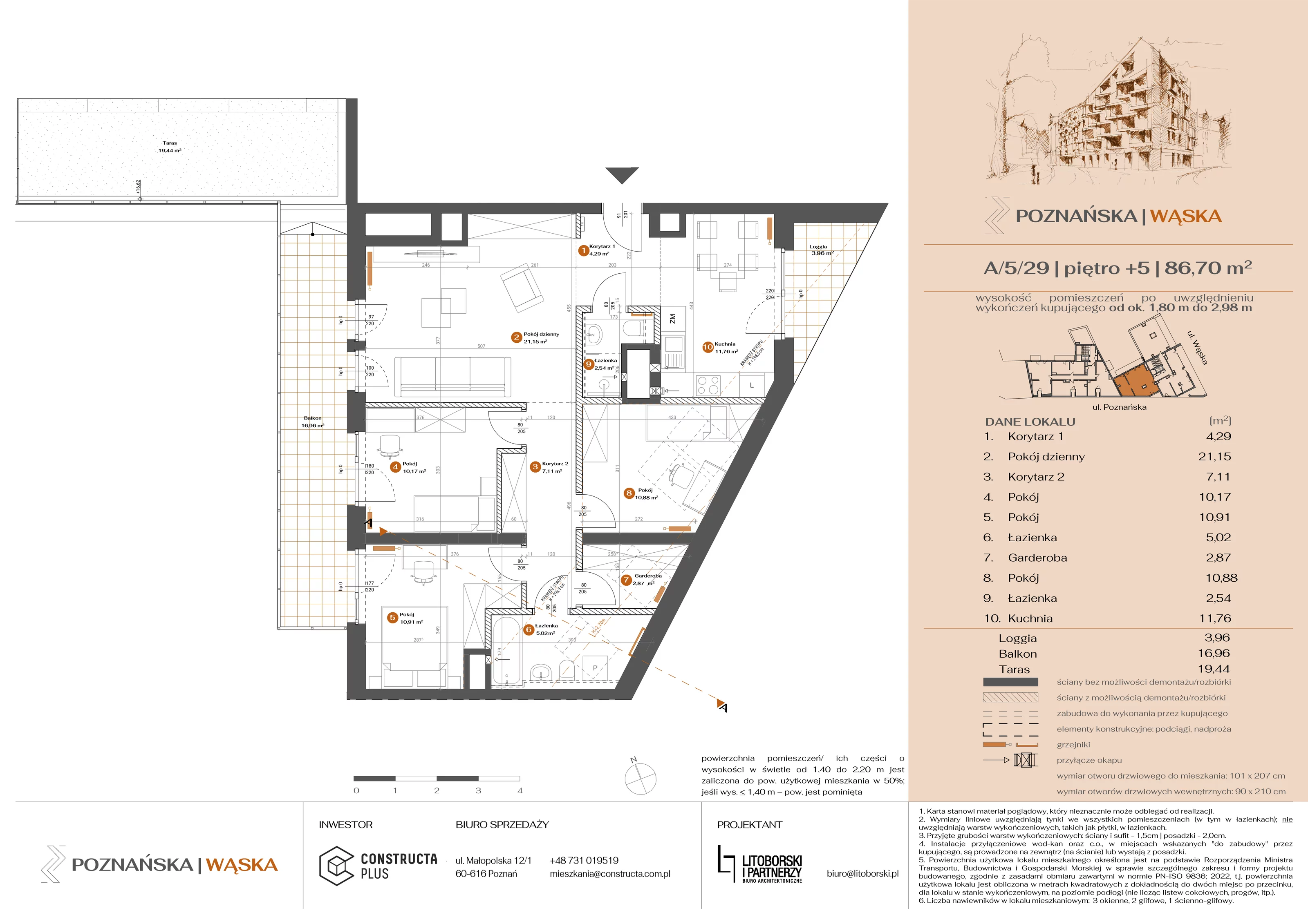 4 pokoje, mieszkanie 86,68 m², piętro 5, oferta nr A-5-29, Poznańska / Wąska, Poznań, Jeżyce, ul. Poznańska