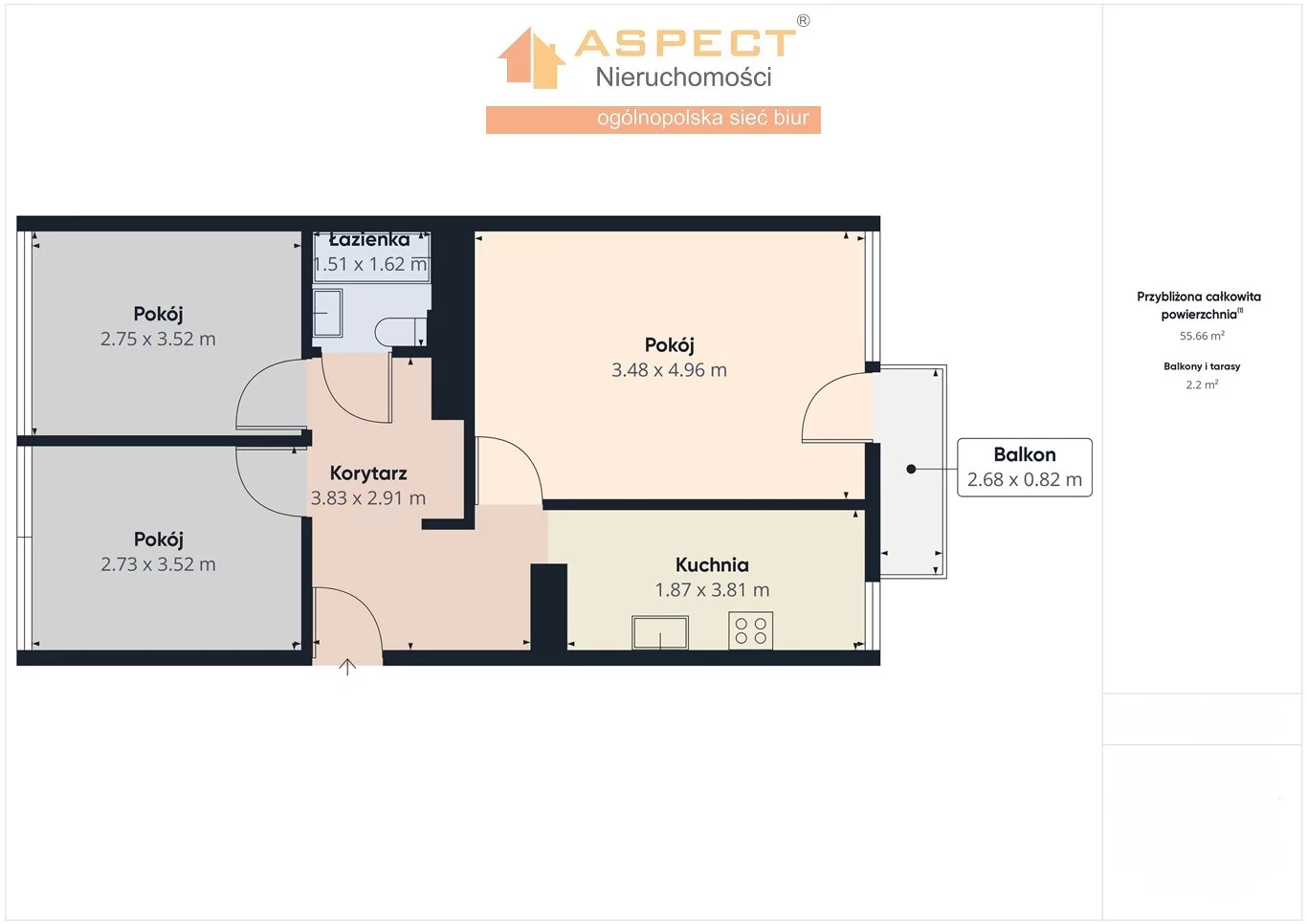 Apartament na sprzedaż, 56,50 m², 3 pokoje, piętro 6, oferta nr ASB-MS-49672