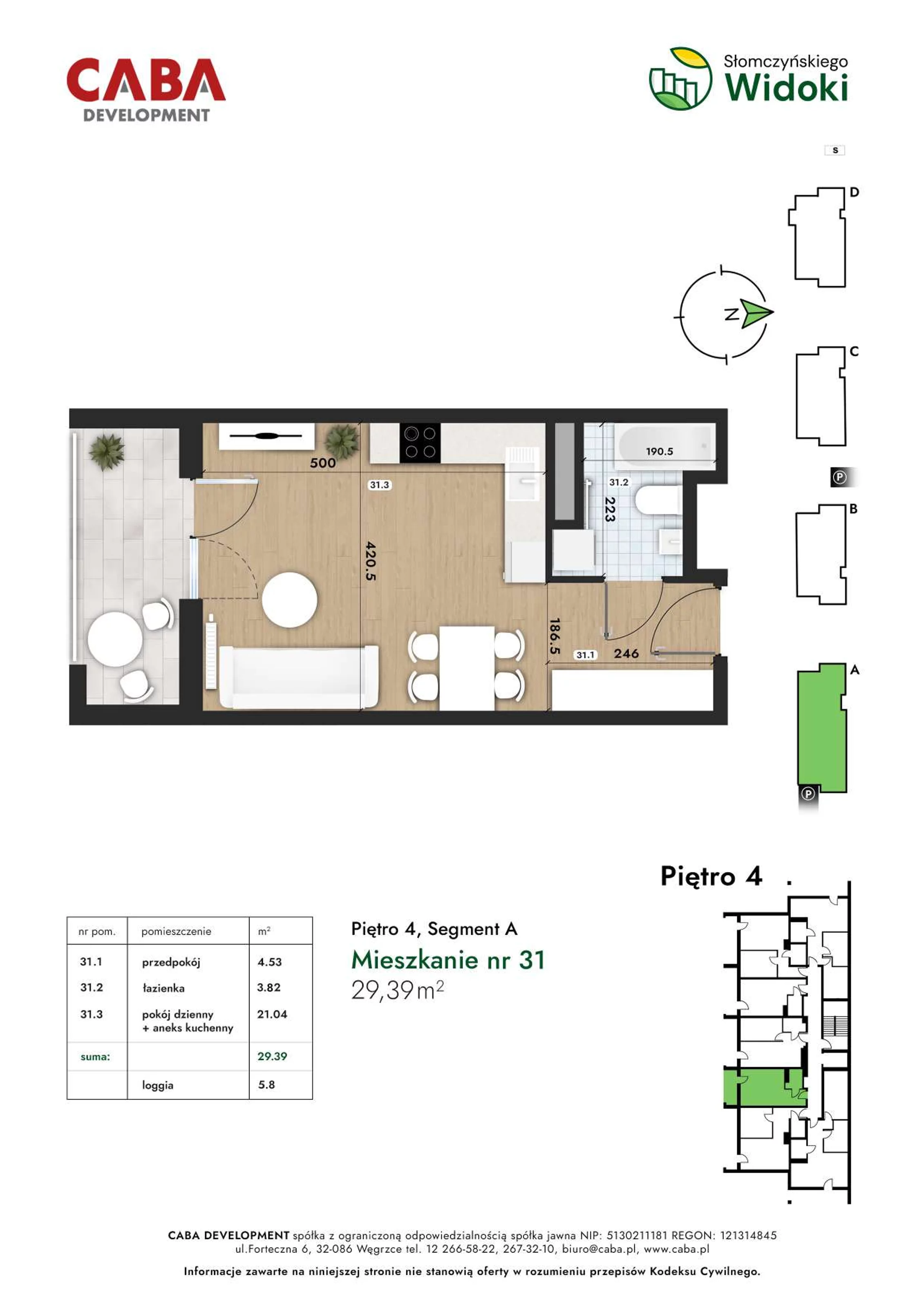 1 pokój, mieszkanie 29,39 m², piętro 4, oferta nr 31, Słomczyńskiego Widoki, Kraków, Prądnik Biały, Górka Narodowa, ul. Macieja Słomczyńskiego 1