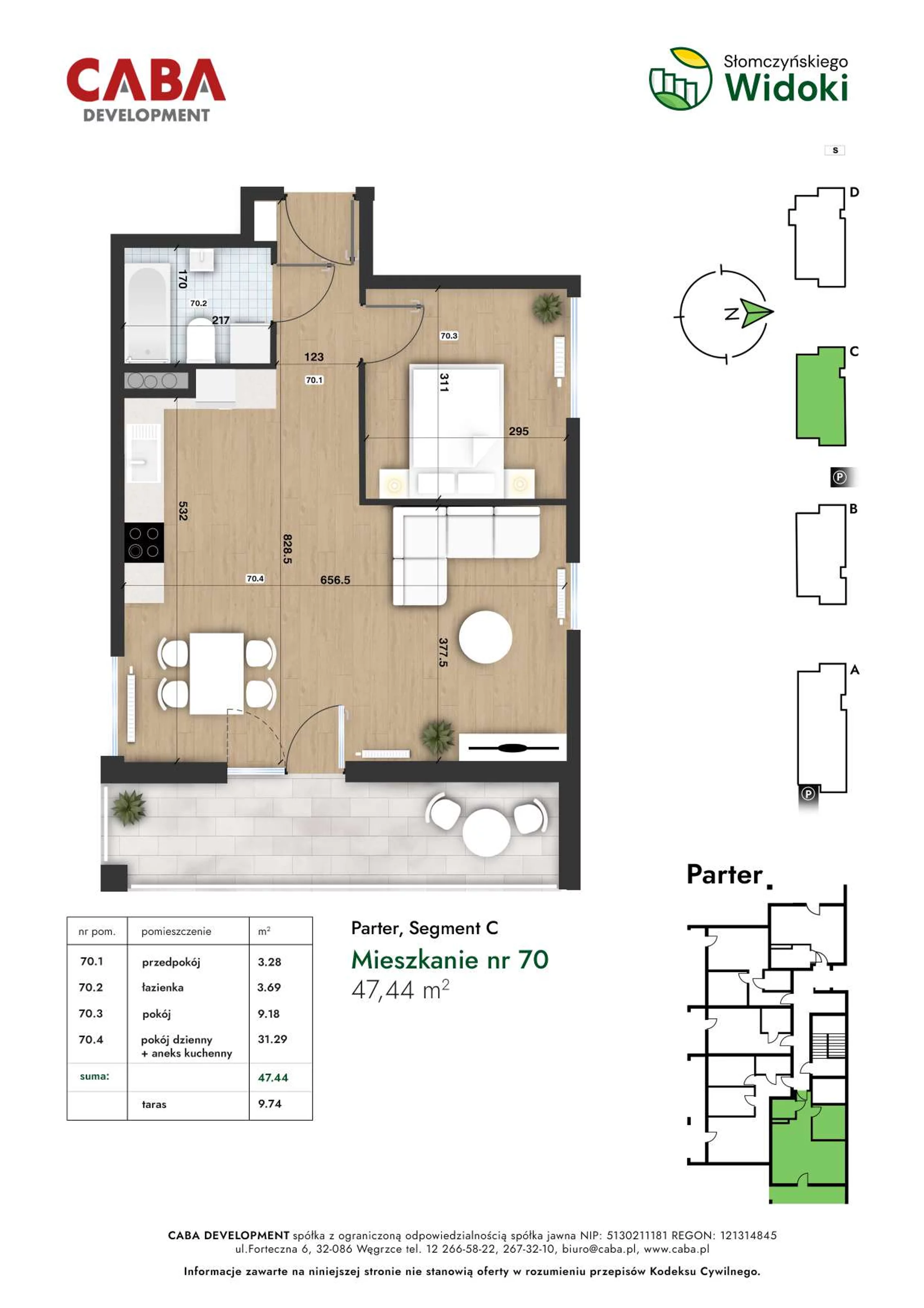 2 pokoje, mieszkanie 47,44 m², parter, oferta nr 70, Słomczyńskiego Widoki, Kraków, Prądnik Biały, Górka Narodowa, ul. Macieja Słomczyńskiego 1