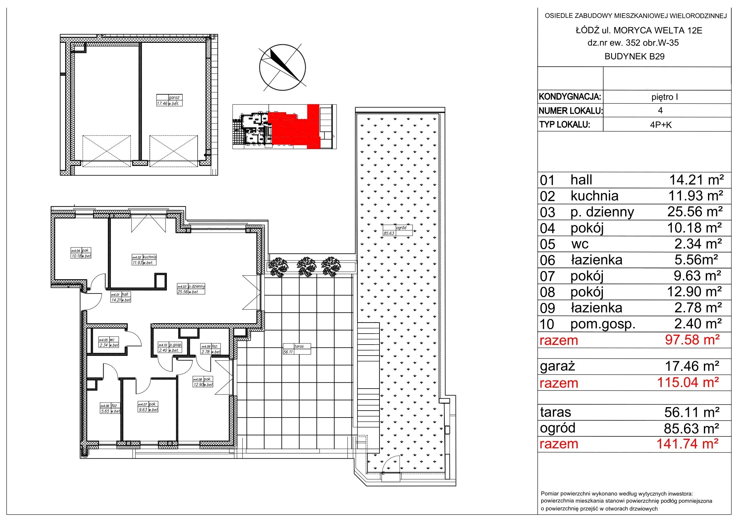 4 pokoje, mieszkanie 97,58 m², piętro 1, oferta nr B29/M4, Leśna Polana, Łódź, Widzew, Widzew-Wschód, ul. Moryca Welta