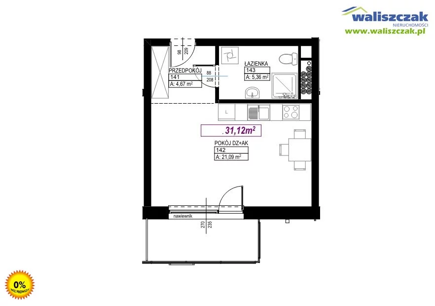 Mieszkanie 31,12 m², piętro 3, oferta nr , MS-13799-1, Piotrków Trybunalski