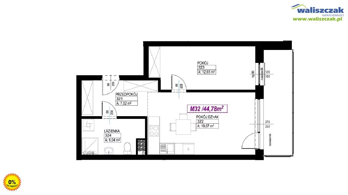 Mieszkanie dwupokojowe 44,78 m², Piotrków Trybunalski, Sprzedaż