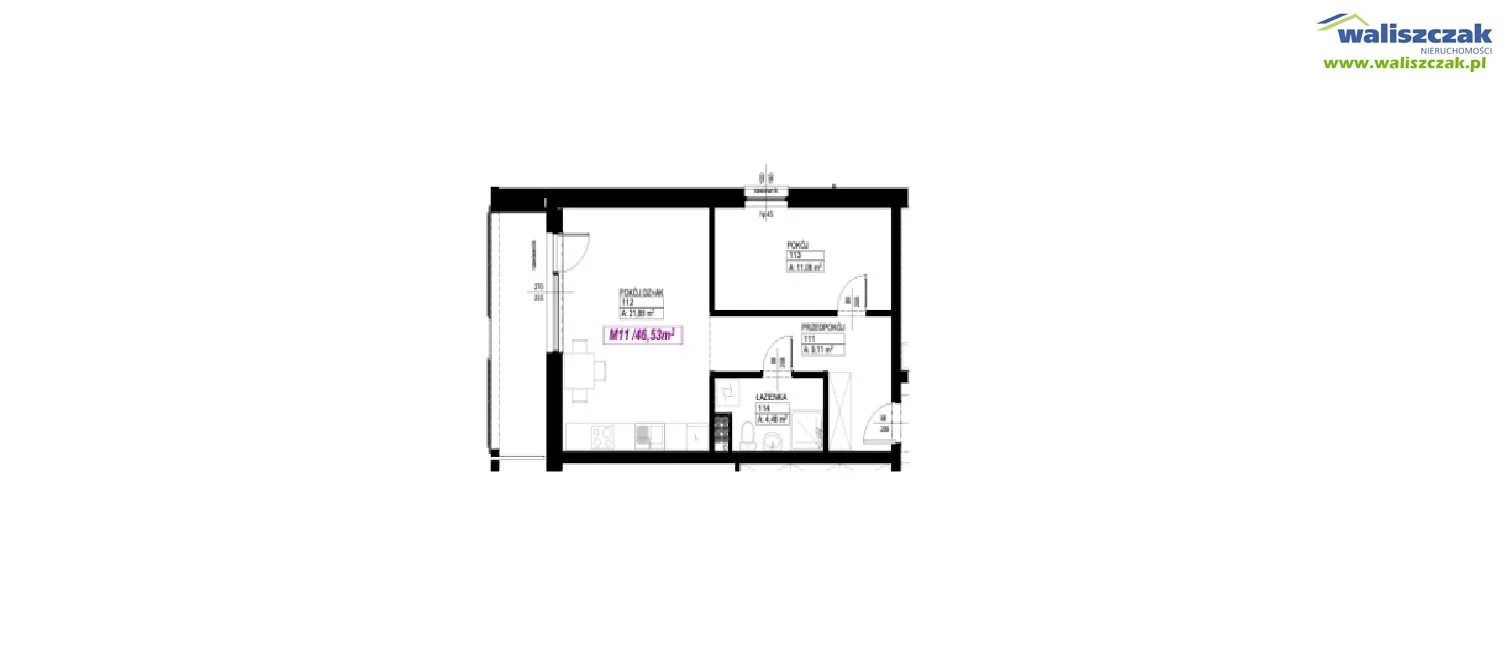 2 pokoje, mieszkanie 46,53 m², piętro 1, oferta nr , MS-14145-1, Piotrków Trybunalski