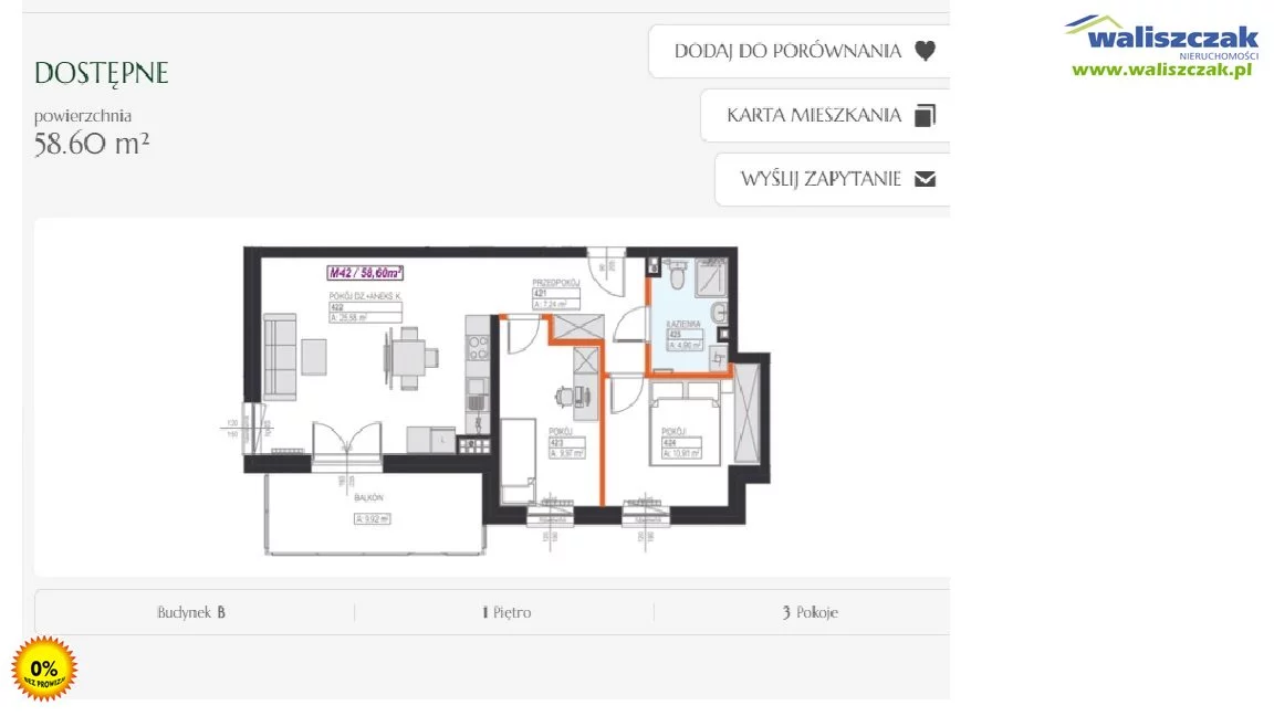 Mieszkanie trzypokojowe 58,60 m², Piotrków Trybunalski, Sprzedaż