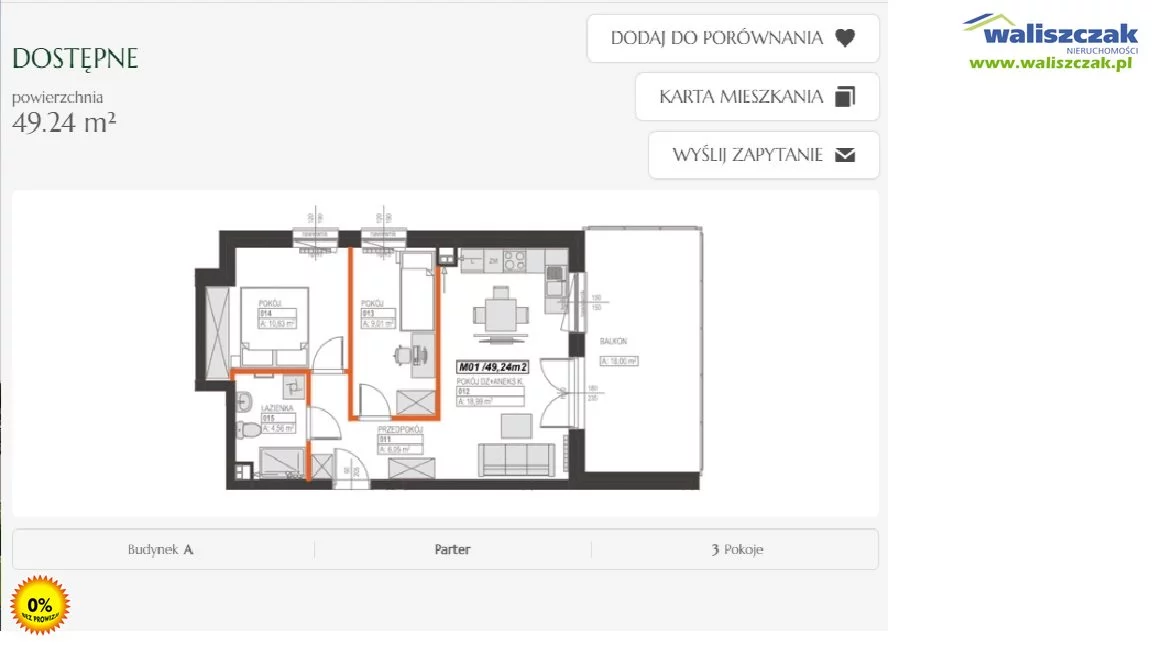 Mieszkanie trzypokojowe 49,24 m², Piotrków Trybunalski, Sprzedaż