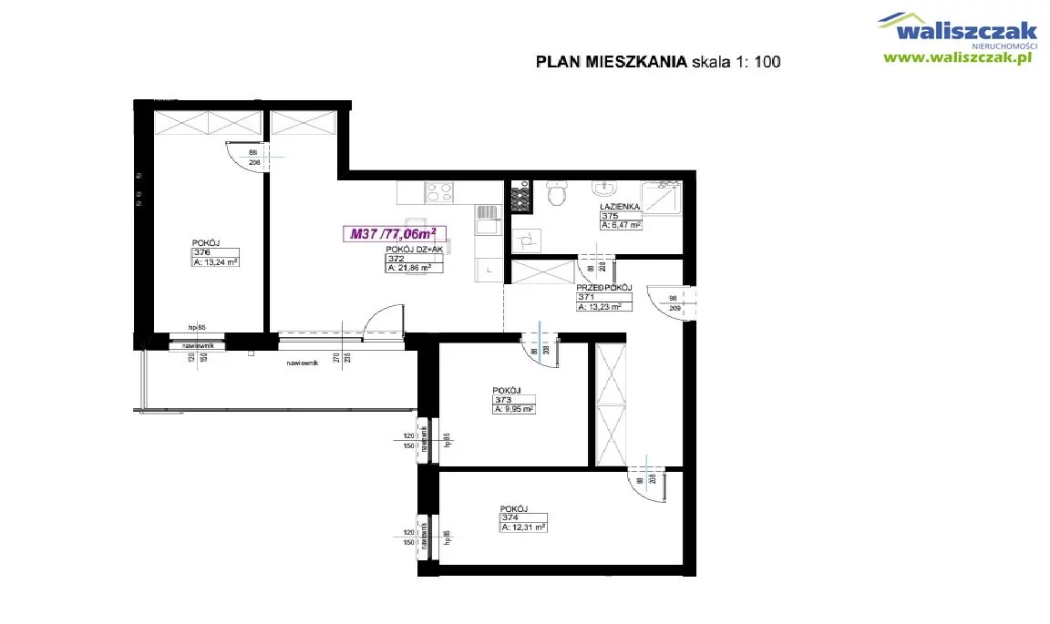 4 pokoje, mieszkanie 77,06 m², piętro 1, oferta nr , MS-13801-1, Piotrków Trybunalski