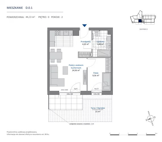 2 pokoje, mieszkanie 44,33 m², parter, oferta nr 36.D.0.1, Nowa Dąbrowa, Gdynia, Dąbrowa, ul. Rdestowa