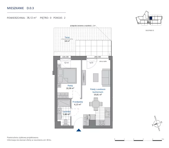 2 pokoje, mieszkanie 38,12 m², parter, oferta nr 36.D.0.3, Nowa Dąbrowa, Gdynia, Dąbrowa, ul. Rdestowa