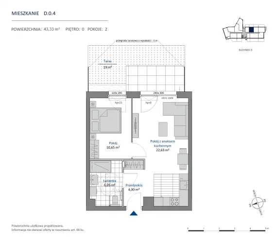 2 pokoje, mieszkanie 43,33 m², parter, oferta nr 36.D.0.4, Nowa Dąbrowa, Gdynia, Dąbrowa, ul. Rdestowa