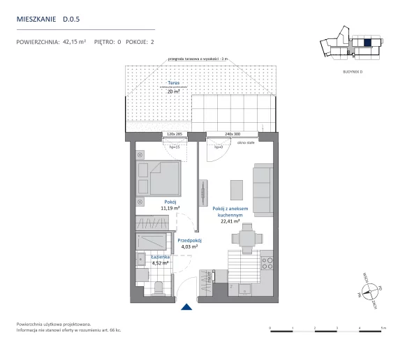 2 pokoje, mieszkanie 42,15 m², parter, oferta nr 36.D.0.5, Nowa Dąbrowa, Gdynia, Dąbrowa, ul. Rdestowa