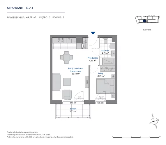 2 pokoje, mieszkanie 44,67 m², piętro 2, oferta nr 36.D.2.1, Nowa Dąbrowa, Gdynia, Dąbrowa, ul. Rdestowa