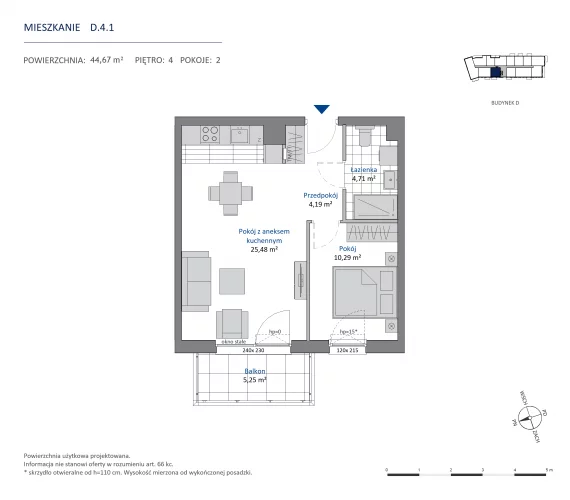 2 pokoje, mieszkanie 44,67 m², piętro 4, oferta nr 36.D.4.1, Nowa Dąbrowa, Gdynia, Dąbrowa, ul. Rdestowa