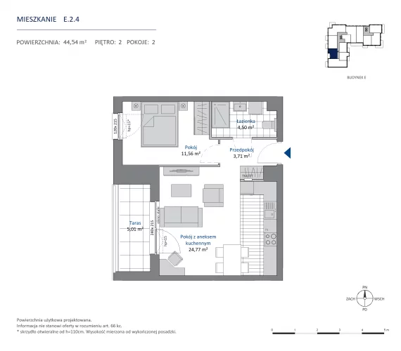 2 pokoje, mieszkanie 44,54 m², piętro 2, oferta nr 36.E.2.4, Nowa Dąbrowa, Gdynia, Dąbrowa, ul. Rdestowa