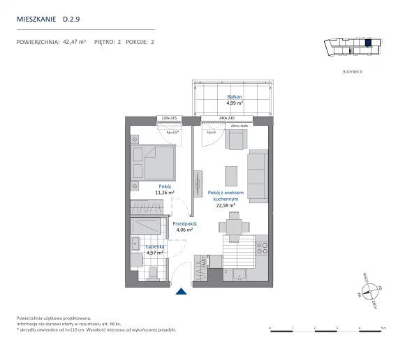 2 pokoje, mieszkanie 42,47 m², piętro 2, oferta nr 36.D.2.9, Nowa Dąbrowa, Gdynia, Dąbrowa, ul. Rdestowa