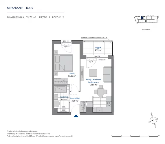 2 pokoje, mieszkanie 39,75 m², piętro 4, oferta nr 36.D.4.5, Nowa Dąbrowa, Gdynia, Dąbrowa, ul. Rdestowa