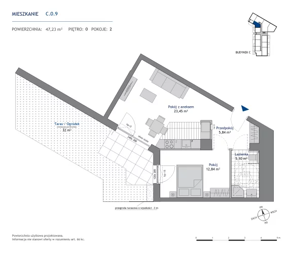 2 pokoje, mieszkanie 47,23 m², parter, oferta nr 36.C.0.9, Nowa Dąbrowa, Gdynia, Dąbrowa, ul. Rdestowa
