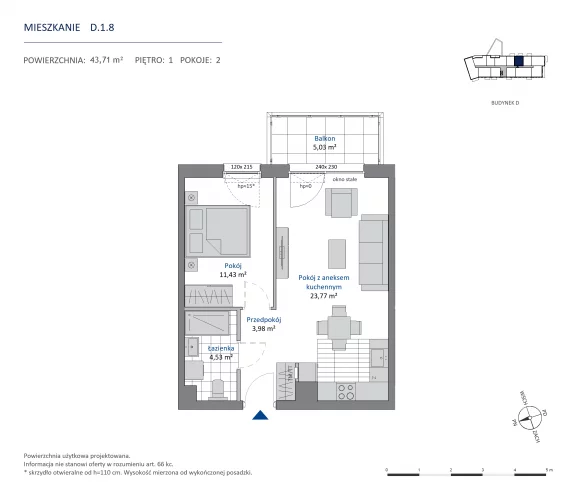 2 pokoje, mieszkanie 43,71 m², piętro 1, oferta nr 36.D.1.8, Nowa Dąbrowa, Gdynia, Dąbrowa, ul. Rdestowa