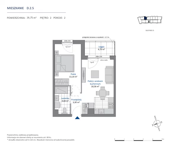 2 pokoje, mieszkanie 39,75 m², piętro 2, oferta nr 36.D.2.5, Nowa Dąbrowa, Gdynia, Dąbrowa, ul. Rdestowa