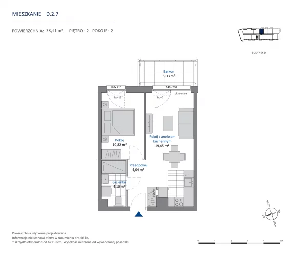 2 pokoje, mieszkanie 38,41 m², piętro 2, oferta nr 36.D.2.7, Nowa Dąbrowa, Gdynia, Dąbrowa, ul. Rdestowa