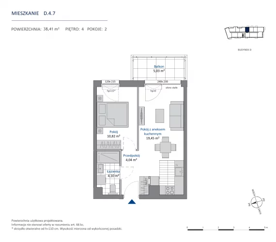 2 pokoje, mieszkanie 38,41 m², piętro 4, oferta nr 36.D.4.7, Nowa Dąbrowa, Gdynia, Dąbrowa, ul. Rdestowa