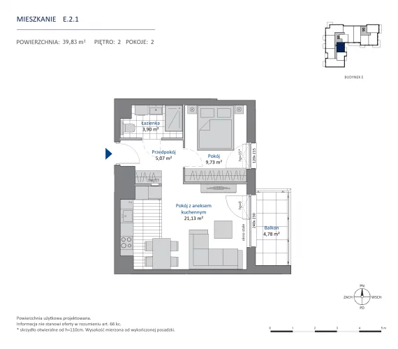 2 pokoje, mieszkanie 39,83 m², piętro 2, oferta nr 36.E.2.1, Nowa Dąbrowa, Gdynia, Dąbrowa, ul. Rdestowa