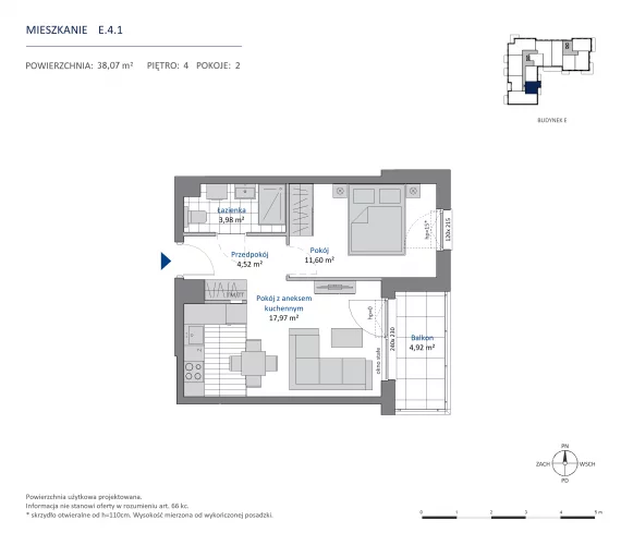 2 pokoje, mieszkanie 38,07 m², piętro 3, oferta nr 36.E.3.2, Nowa Dąbrowa, Gdynia, Dąbrowa, ul. Rdestowa
