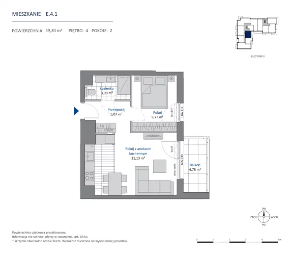 2 pokoje, mieszkanie 39,83 m², piętro 4, oferta nr 36.E.4.1, Nowa Dąbrowa, Gdynia, Dąbrowa, ul. Rdestowa