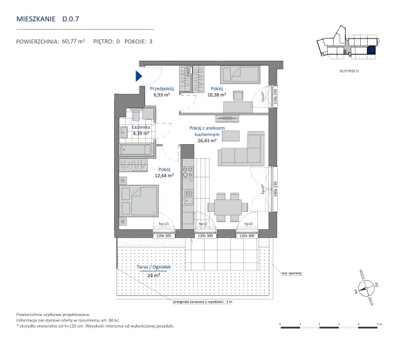3 pokoje, mieszkanie 60,77 m², parter, oferta nr 36.D.0.7, Nowa Dąbrowa, Gdynia, Dąbrowa, ul. Rdestowa