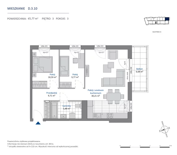 3 pokoje, mieszkanie 65,77 m², piętro 3, oferta nr 36.D.3.10, Nowa Dąbrowa, Gdynia, Dąbrowa, ul. Rdestowa
