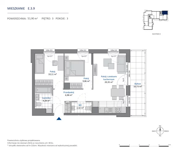 3 pokoje, mieszkanie 53,90 m², piętro 3, oferta nr 36.E.3.9, Nowa Dąbrowa, Gdynia, Dąbrowa, ul. Rdestowa